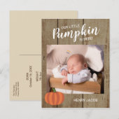 Onze kleine pompoen rustieke Herfst geboorteaankon Briefkaart (Voorkant / Achterkant)