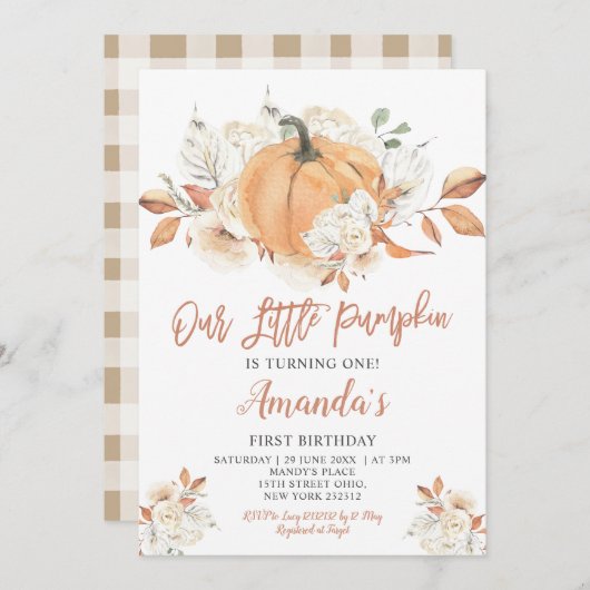 Onze kleine pompoen rustieke pompoen verjaardagsfe kaart (Voorkant / Achterkant)