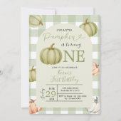 Onze kleine pompoen Sage Gingham 1e verjaardag Kaart (Voorkant)