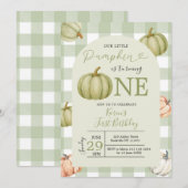 Onze kleine pompoen Sage Gingham 1e verjaardag Kaart (Voorkant / Achterkant)