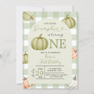 Onze kleine pompoen Sage Gingham 1e verjaardag Kaart