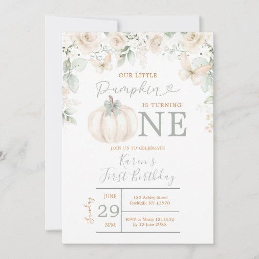 Onze kleine pompoen Sage Green Gingham 1e verjaard Kaart (Voorkant)