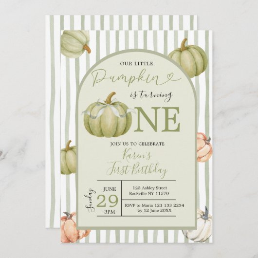 Onze kleine pompoen salie preppy 1e verjaardag kaart (Voorkant / Achterkant)