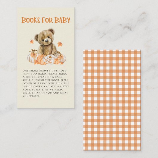 Onze kleine pompoen Schattigee teddybeer Baby show Informatiekaartje (Voorkant / Achterkant)