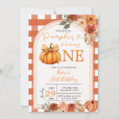 Onze kleine pompoen Sinaasappel Gingham 1e verjaar Kaart (Voorkant)