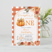 Onze kleine pompoen Sinaasappel Gingham 1e verjaar Kaart (Staand voorkant)