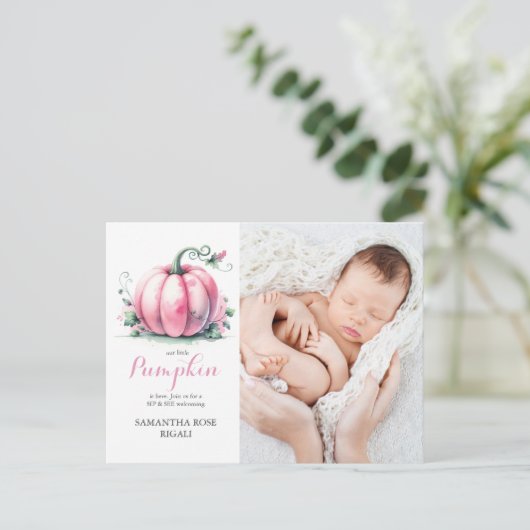 Onze kleine pompoen slok en zie Baby shower nodigt Feestdagenkaart (Staand voorkant)