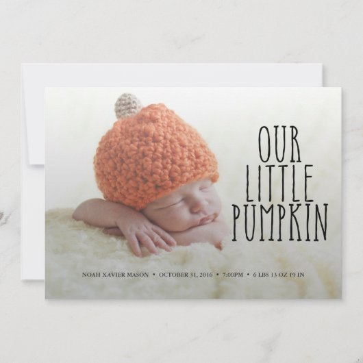 Onze kleine pompoen Soft Black geboorteaankondigin Aankondiging (Voorkant)