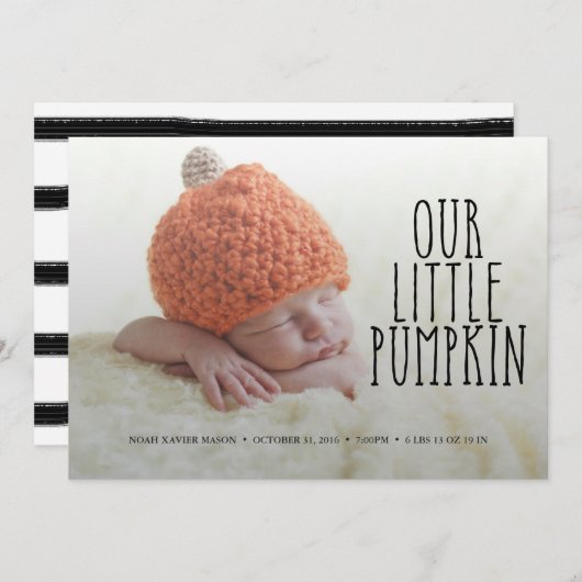 Onze kleine pompoen Soft Black geboorteaankondigin Aankondiging (Voorkant / Achterkant)