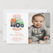 Onze kleine pompoen tractor 1e verjaardag foto kaart (Voorkant)