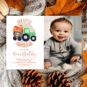 Onze kleine pompoen tractor 1e verjaardag foto kaart