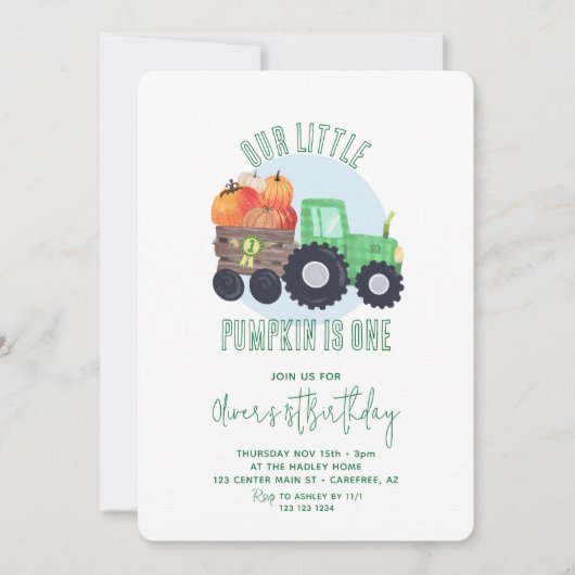Onze kleine pompoen trekker jongen 1e verjaardag kaart (Voorkant)