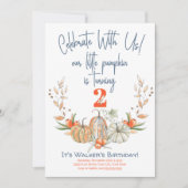 Onze kleine pompoen tweede Birthday Blue-uitnodigi Kaart (Voorkant)