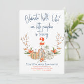 Onze kleine pompoen tweede Birthday Blue-uitnodigi Kaart (Staand voorkant)