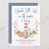 Onze kleine pompoen tweede Birthday Blue-uitnodigi Kaart (Voorkant / Achterkant)