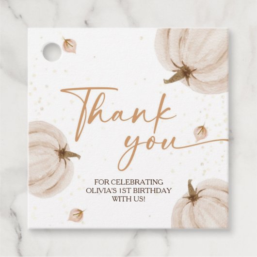 Onze kleine pompoen verjaardag bedankjes labels (Voorkant)