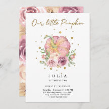 Onze kleine pompoen verjaardag roze uitnodiging