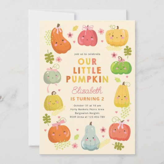 Onze kleine pompoen verjaardag uitnodigen, foto ve kaart (Voorkant)
