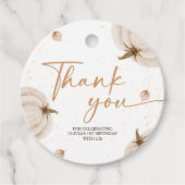 Onze kleine pompoen verjaardagsronde bedankjes labels (Voorkant)