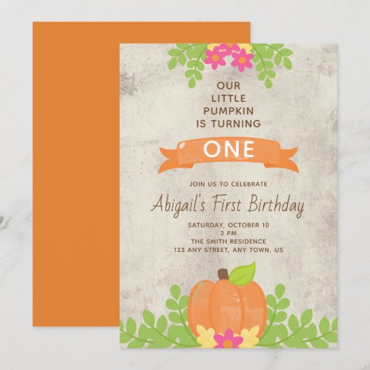 Onze kleine pompoen voor de eerste verjaardag van kaart (Voorkant / Achterkant)