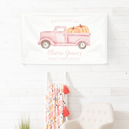 Onze kleine pompoen voor eerste verjaardag roze vr spandoek (Insitu)