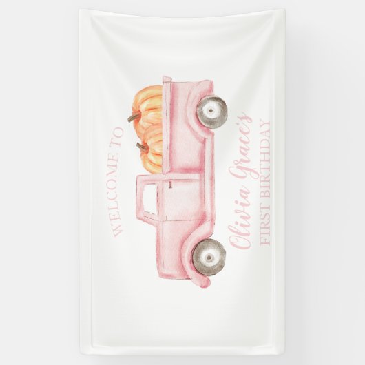 Onze kleine pompoen voor eerste verjaardag roze vr spandoek (Verticaal)