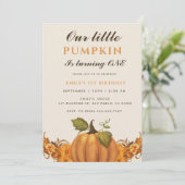 Onze kleine pompoen wordt een 1e verjaardag kaart (Staand voorkant)