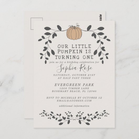 Onze kleine pompoen wordt een eerste verjaardag briefkaart (Voorkant / Achterkant)