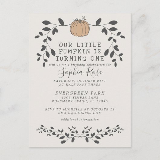 Onze kleine pompoen wordt een eerste verjaardag briefkaart (Voorkant)