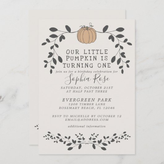 Onze kleine pompoen wordt een eerste verjaardag kaart (Voorkant / Achterkant)