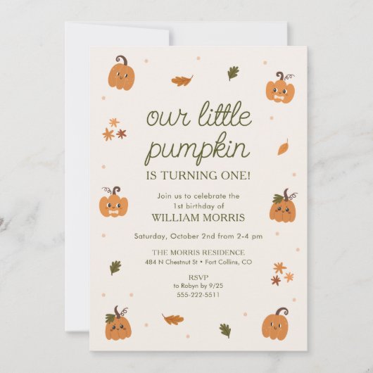 Onze kleine pompoen wordt één verjaardag kaart (Voorkant)