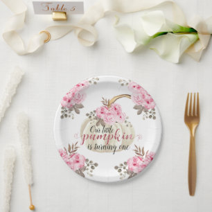 Onze kleine pompoen zijn één Waterverf roze Flor Papieren Bordje