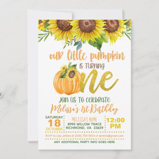 Onze Kleine Pompoen (Zonnebloem) wordt EEN  Kaart (Voorkant)