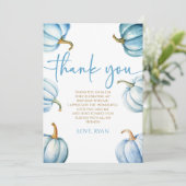 Onze kleine pompoenblauw wit Herfst verjaardagsfee Bedankkaart (Staand voorkant)