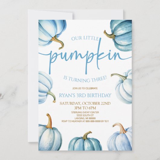 Onze kleine pompoenblauw wit Herfst verjaardagsfee Kaart (Voorkant)