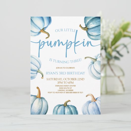 Onze kleine pompoenblauw wit Herfst verjaardagsfee Kaart (Staand voorkant)