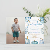 Onze kleine pompoenblauw wit Herfst verjaardagsfee Kaart (Staand voorkant)