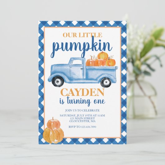 Onze kleine pompoenblauwe Herfst Birthday Kaart (Staand voorkant)