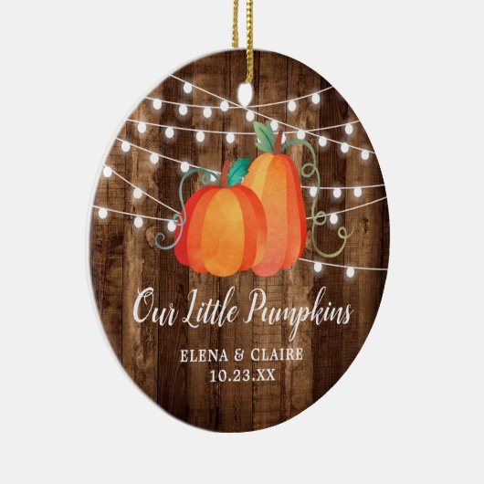 Onze kleine pompoenen gaven een persoonlijke najaa keramisch ornament (Rechts)