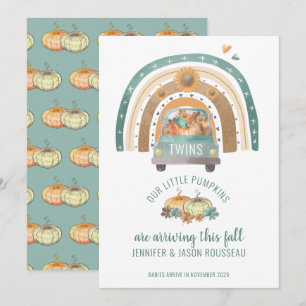 Onze kleine pompoenen regenboogtweens geboorte aankondiging