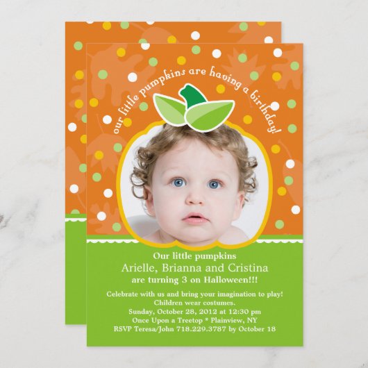 "Onze kleine pompoenen" uitnodiging van Birthday P (Voorkant / Achterkant)