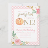Onze kleine pompoengoud en bloemen eerste verjaard kaart (Voorkant)