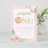 Onze kleine pompoengoud en bloemen eerste verjaard kaart (Staand voorkant)