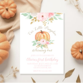 Onze kleine pompoengoud en bloemen eerste verjaard kaart