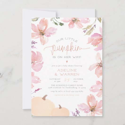 Onze kleine pompoenHerfst Floral Girl Baby shower Kaart (Voorkant)