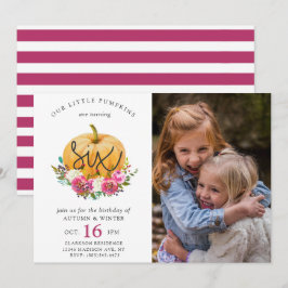 Onze kleine pompoenHerfst Floral Twins 6e verjaard Kaart