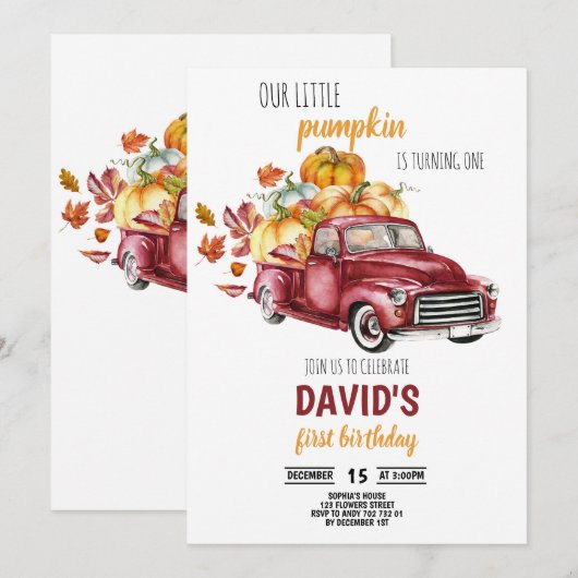 Onze kleine pompoenjongen 1 de Birthday Herfst Tru Kaart (Voorkant / Achterkant)