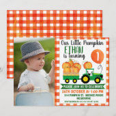 Onze kleine pompoentrekker 1e verjaardag Uitnodigi Kaart (Voorkant / Achterkant)