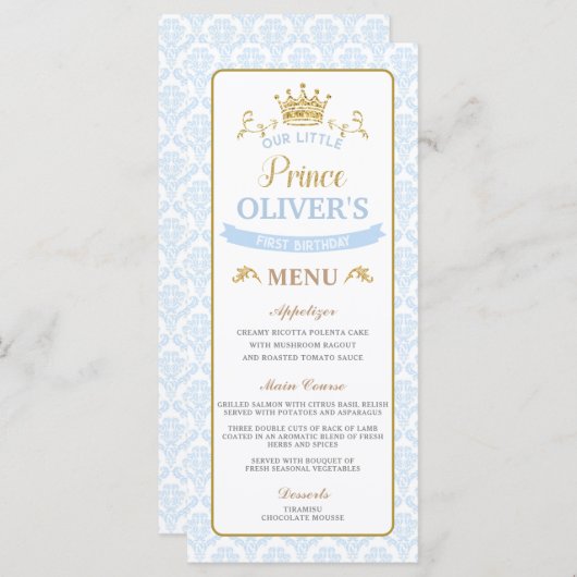 Onze kleine Prince Blue Baby shower verjaardagsmen Programmakaart (Voorkant / Achterkant)