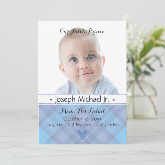 Onze kleine prins Baby Jongen Aankondiging (Staand voorkant)